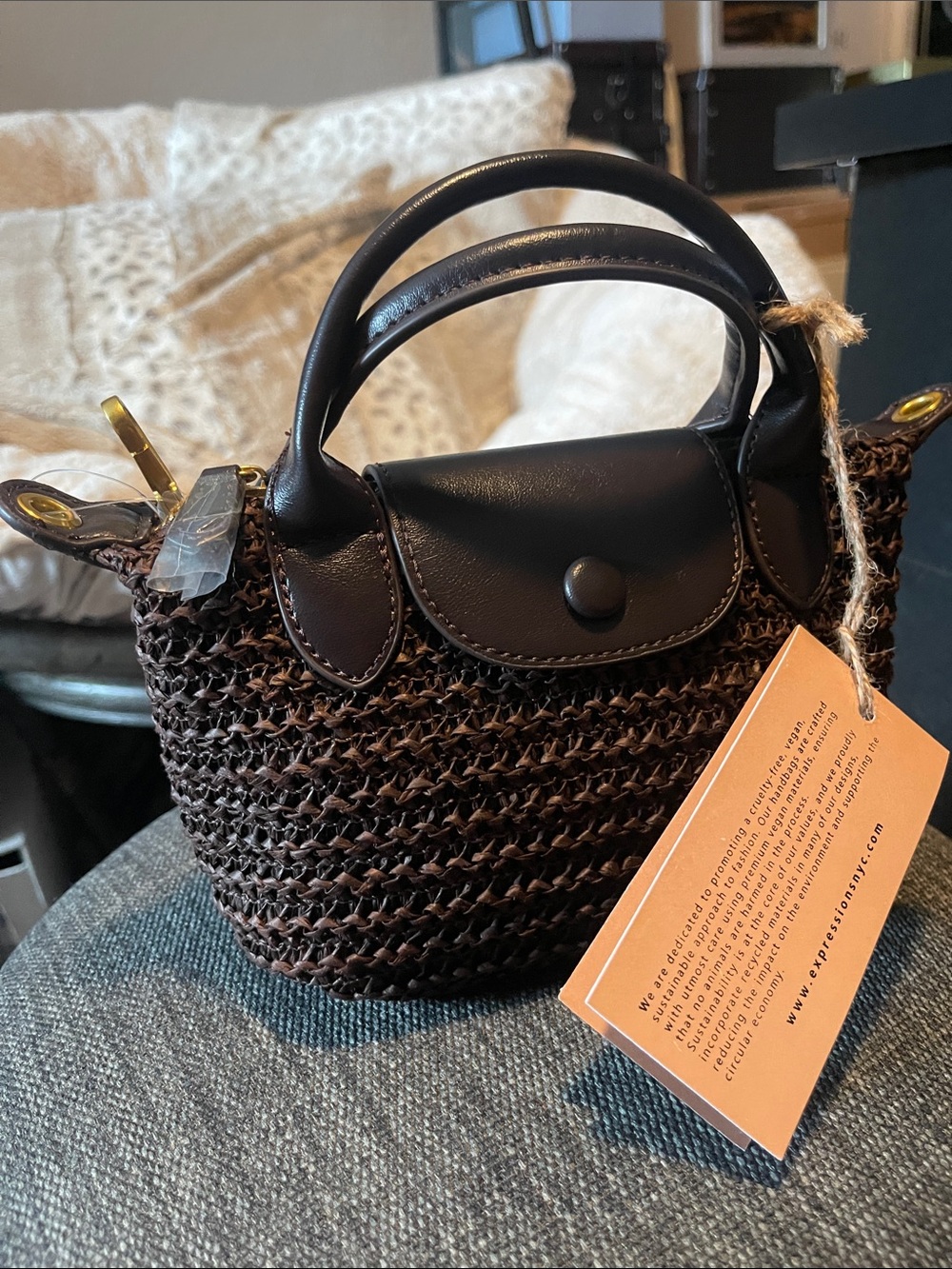 Expressions NYC mini woven raffia tote/crossbody